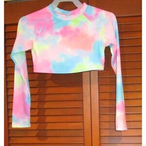 Cat & Jack Girl's Cropped Top Pastel Rainbow Long Sleeves Ribbed Size Small 6/7